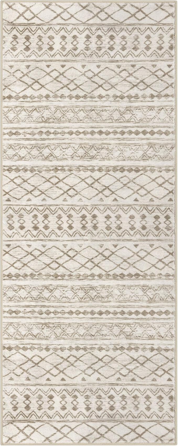 KUTA Boho Hallway Runner Rug 2x5 ft Moroccan Washable Non-Slip Vintage Beige