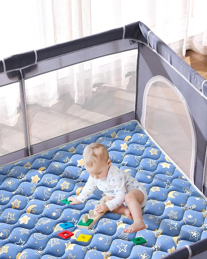 Odorless Premium Foam Baby Play Mat 36" x 36", Soft Microfiber Fabric Crawling Mat for Floor- Comfortable and Hypoallergenic, Non-Slip Cushioned Floor Playpen mat for Infants,Babies,Toddlers