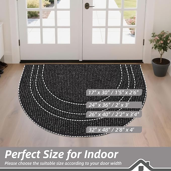 BEQHAUSE Dirt Trapper Door Mat 17" x 30" Half Circle Non Slip Washable Doormats