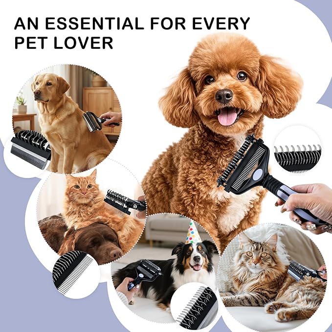 3-IN-1 Pet Deshedding and Grooming Tool, Grooming Brush for Dogs and Cats with Undercoat Rake & Dematting Comb for Matted Fur Removal Long and Short Haired Dogs Cats