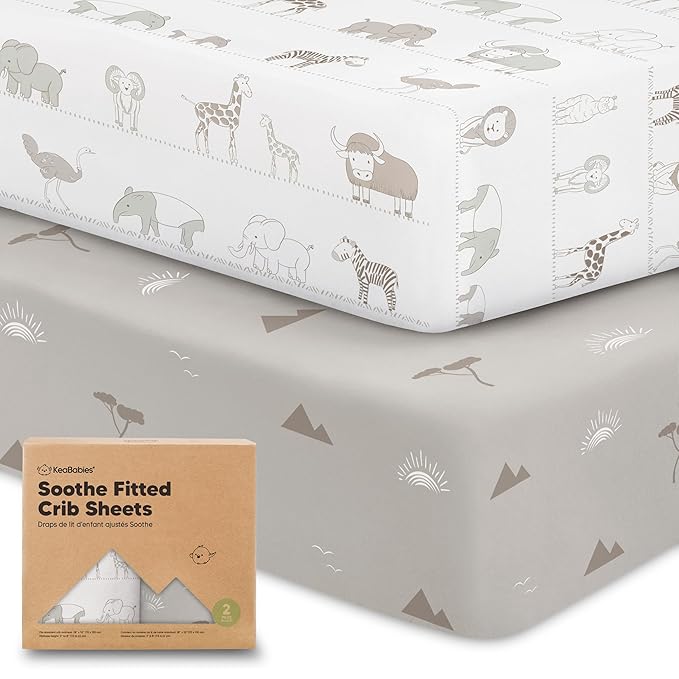 KeaBabies 2-Pack Organic Crib Sheets for Boys, Girls - 52x28 Fitted Crib Mattress Sheet Neutral, Breathable Jersey Cotton Cover for Baby Bed, Toddler Mattress, Soft & Cute Prints (Savannah)