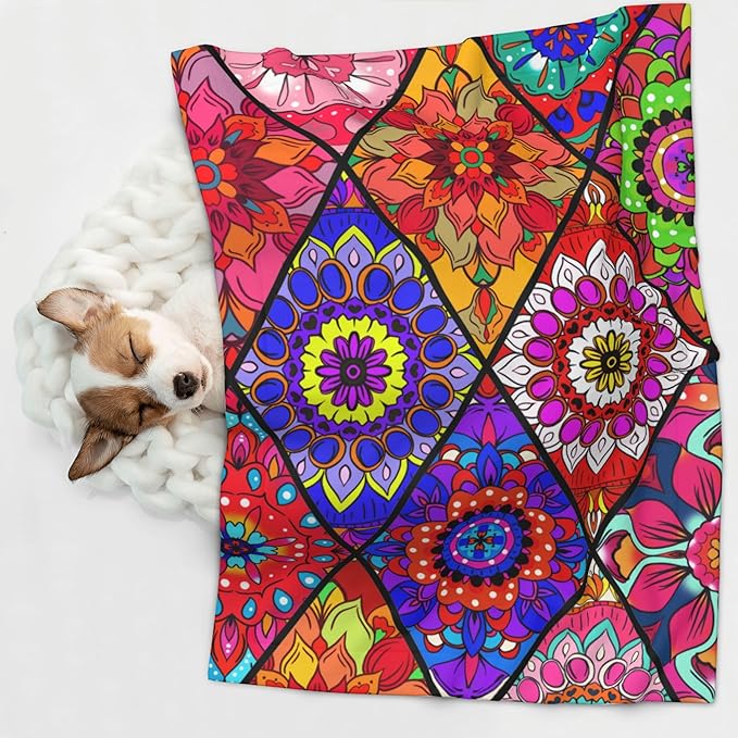 Colorful Boho Blanket for Pet - Floral Dog Blankets 40x30 Puppy Throw Blanket for Couch Sofa Bed