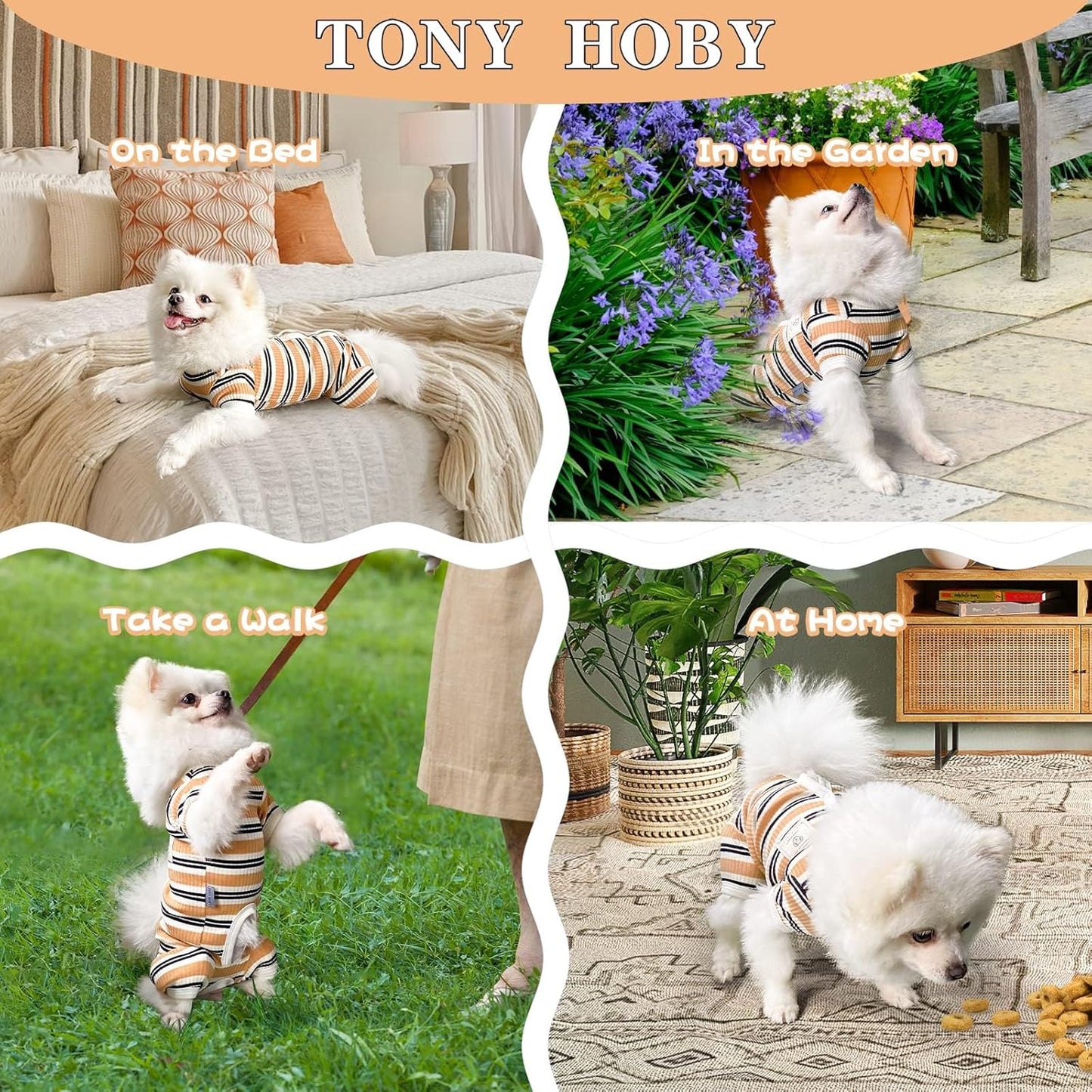 TONY HOBY Male Dog Pajamas, 4 Legged Dog Jumpsuit with Brown Stripe, Dogs Shirt for Small Medium Dogs (Brown, Boy, XL)