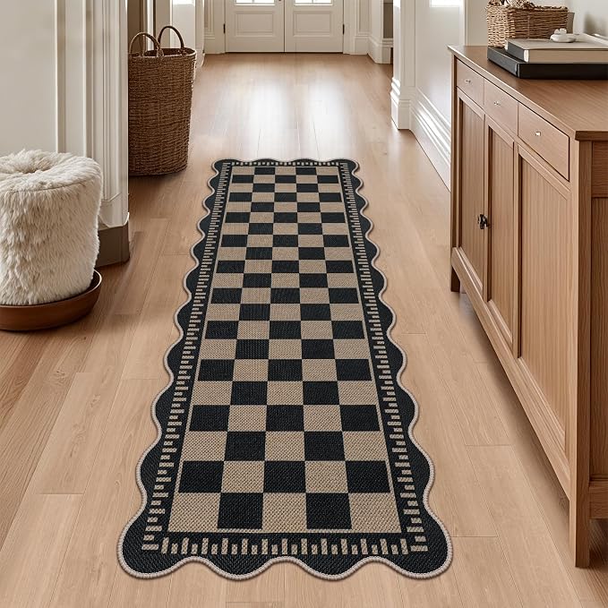 Checkered 2x6 Kitchen Runner Rug, Washable Rugs