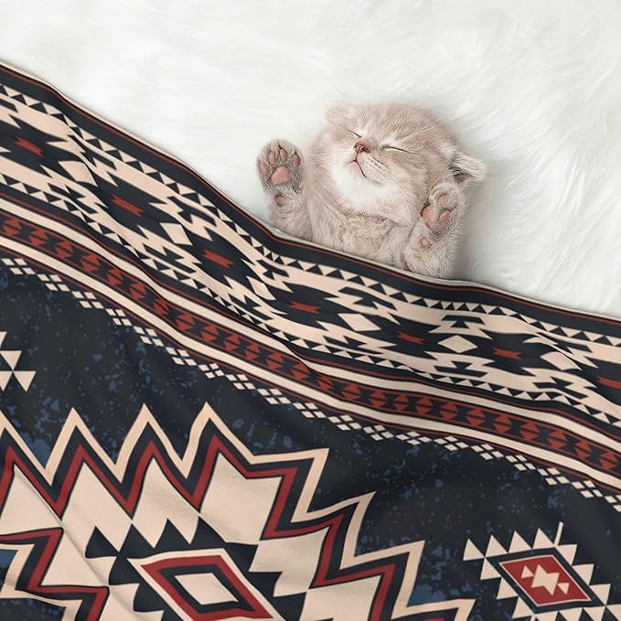 Western Blanket for Dog Cat - Tribal Throw Blanket 30x20 Ethnic Pet Blanket for Couch Sofa Bed