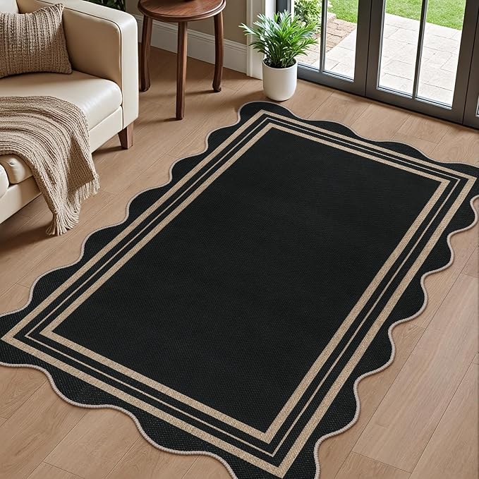 Scalloped Easy Jute 3x5 Outdoor Rug, Washable Rugs