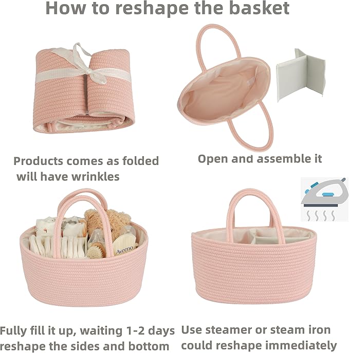 Diaper Caddy Organizer Cotton Rope Baby Basket Nursery Storage and Portable Tote Bag for Car Ideal Baby Shower Gifts and Registry Must-Have for Newborn Essentials large coral pink
