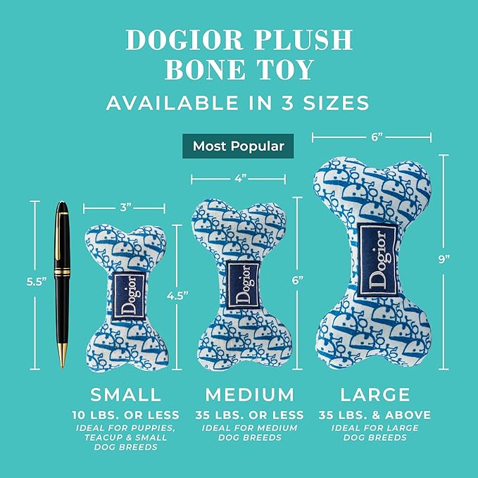 Haute Diggity Dog Dogior Bone, Plush Designer Dog Toys with Interactive Squeaker, Stimulating Pet Enrichment, Machine-Washable & Safe Materials for All Breeds, Size Medium