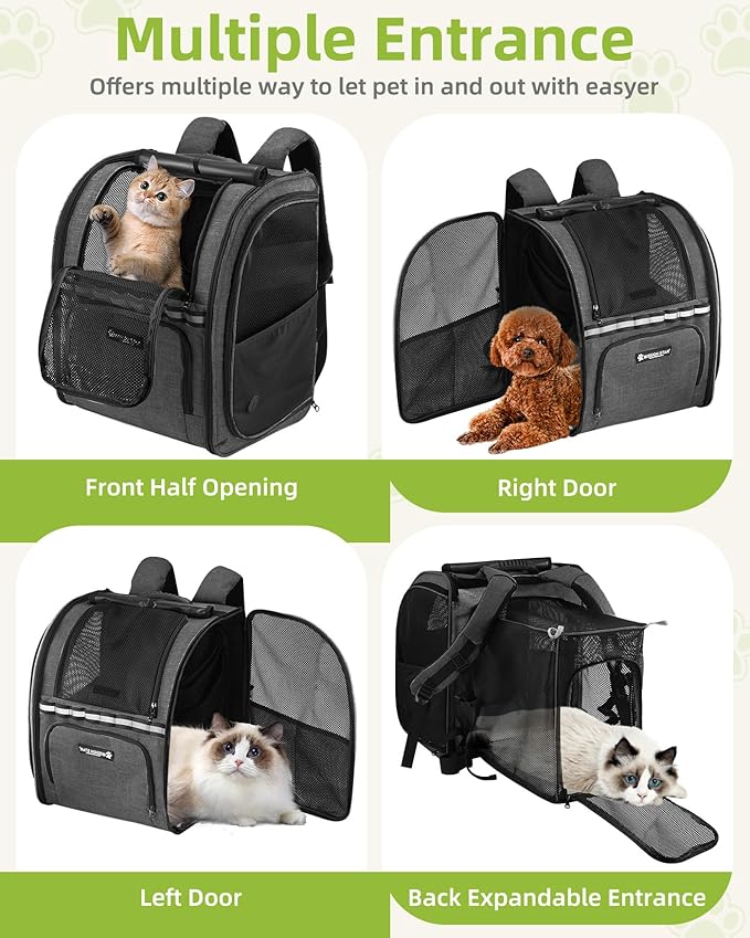 Expandable Cat Carrier Backpacks with Breathable Mesh, Pet Carrier Backpack for Cats Small Dogs Puppies Up to 20 Lbs, Dog Carrier Backpack Great for Travel/Hiking/Camping/Outdoor-Dark Blue