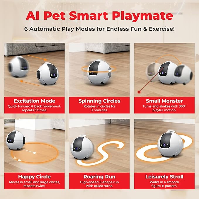 1440P Robot Dog Camera for Pets – Smart Rolling Pet Camera on Wheels with 10,000mAh Battery, 6 AI Modes, Two-Way Talk, 360° Patrol, Full-Color Night Vision, 256GB Support