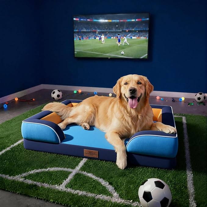 Comfort Expression Orthopedic Dog Bed for Extra Large Dogs 45x35 Inch, Waterproof Egg Crate Foam XL Pet Bed with Removable Bolsters, Dog Couch with Washable Cover & Non-Slip Bottom, Houston