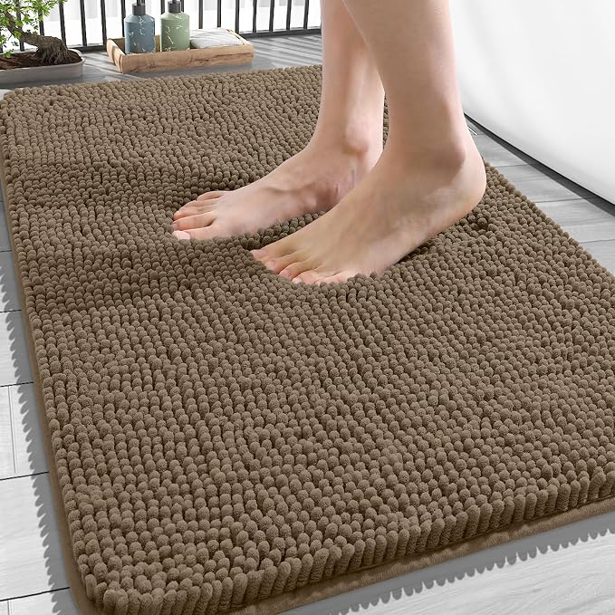 OLANLY Bathroom Rugs 34x21, Extra Soft Absorbent Chenille Bath Rugs, Rubber