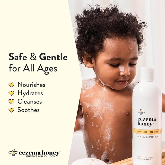 ECZEMA HONEY Fragrance-Free Oatmeal Comfort Bubble Bath - Sensitive Skin Body Wash & Bath Soak - Moisturizing Bath Products - Nourishing Bubble Bath for Women, Men, & Kids (12 Oz)