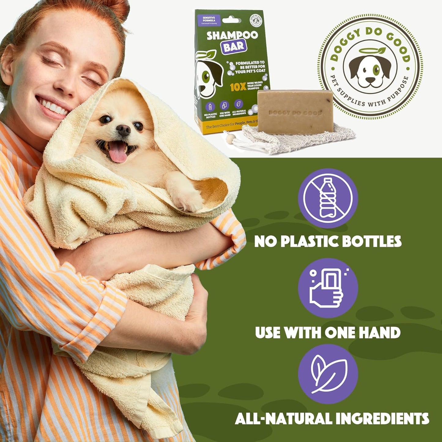 Doggy Do Good Sensitive Shampoo Bar Itchy Skin Relief, Oatmeal & Honey Dog Soap for Allergies and Itching, All Natural Dog Shampoo, Hypoallergenic, Equals 30 oz Shampoo