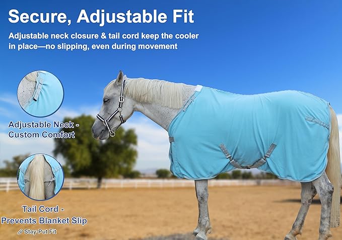 Horse Fleece Cooler, Blanket Liner - 300g Anti-Pilling Fleece, Moisture-Wicking, Cooling & Drying for Post-Workout, Bath & Travel, Prevent Overheating & Chilling Lightblue 75