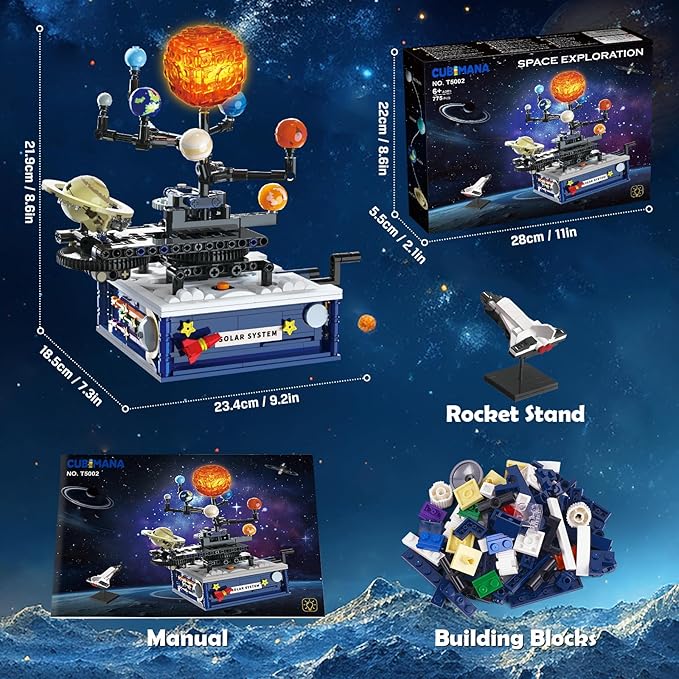 Solar System Building Sets with Light - Rotatable Space Exploration Building Toys with 9 Planets & Rocket Sets Science Astronomy Educational Gifts for Boys Girls Age 6+ Years Old Kids(775 PCS)