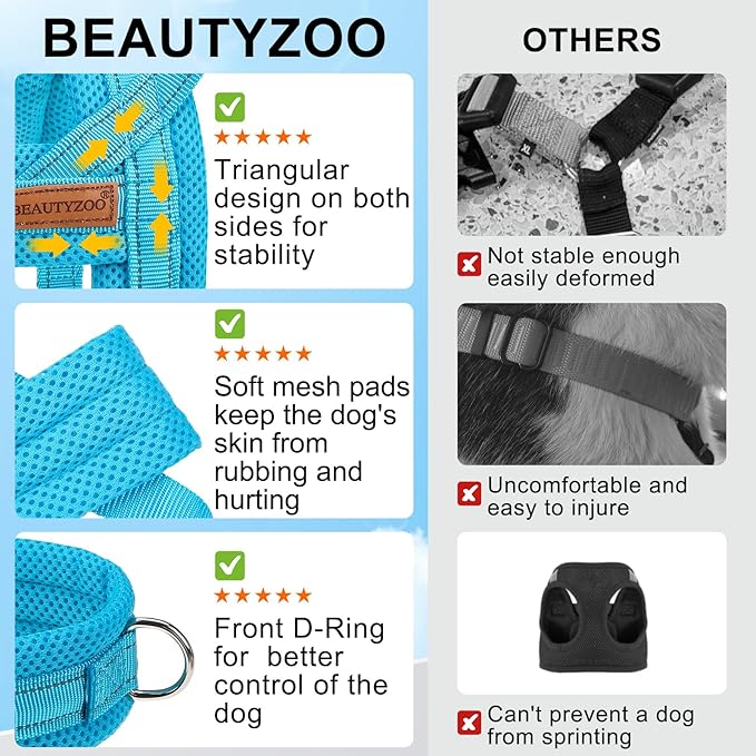 BEAUTYZOO Dog Harness for Small Dogs, No Pull Dog Harness and Leash Set, Soft Escape Proof Puppy Vest Harness with Handle, Reflective Lightweight Step in Harness for Girl Boy Dogs, Blue XS
