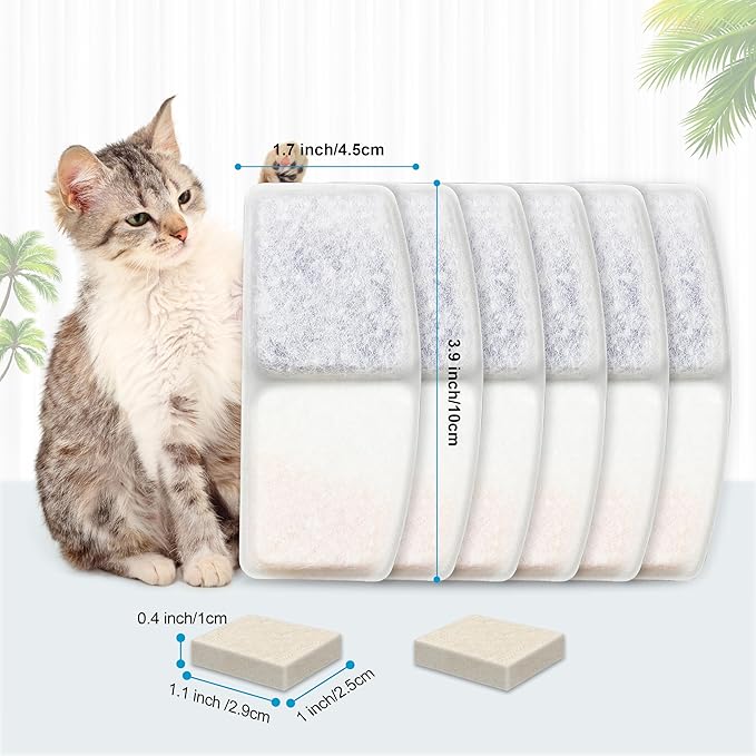 Cat Water Fountain Filters, 6 Pack Replacement Filters for Pet, Pre-Filter Sponges Set for Stainless Steel 67oz, 88oz, 95oz, 135oz Automatic Dog Pet Fountain Water Dispenser
