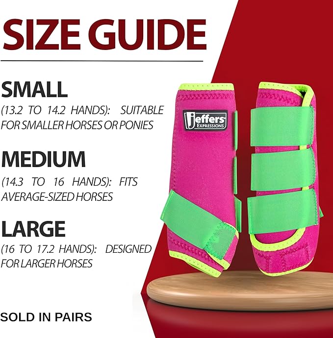Jeffers Expression Neon Protective Horse Boots,1 Pair, Pink & Lime - Safe Neoprene Leg Guards, Durable Strap Closures, Front & Hind Support, Equestrian Accessories for Travel & Riding - Large