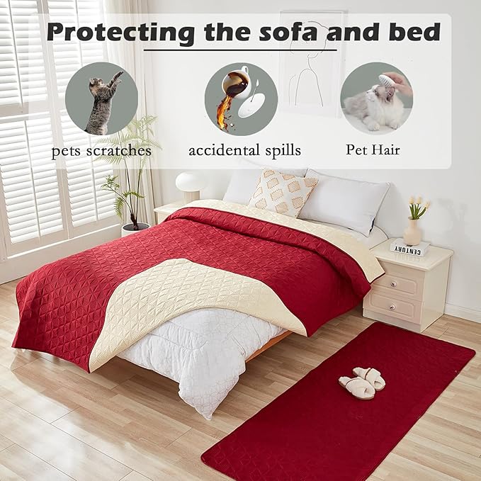 Waterproof Dog Bed Cover Pet Blanket, Soft Pet Couch Covers for Sofa Washable, Bed Couch Sofa Furniture Protector for Puppy Cat Kids (Red,130 * 210 CM)