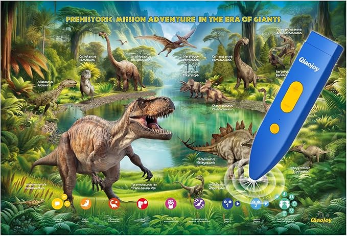 Interactive Dinosaur Toys Learning Poster, Dinosaur Talking Poster, Bilingual Dinosaur Talking Educational Children Toy with Sound Effects, Dinosaur Toys for Ages 3-12, Best Dinosaur Party Gift