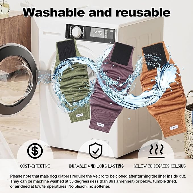 Washable Dog Diapers Male Large, Premium Belly Bands for Dogs Reusable, Pack of 3, High Absorbing Large Puppy Diapers n Incontinence or Excitable Urination and Training(L)