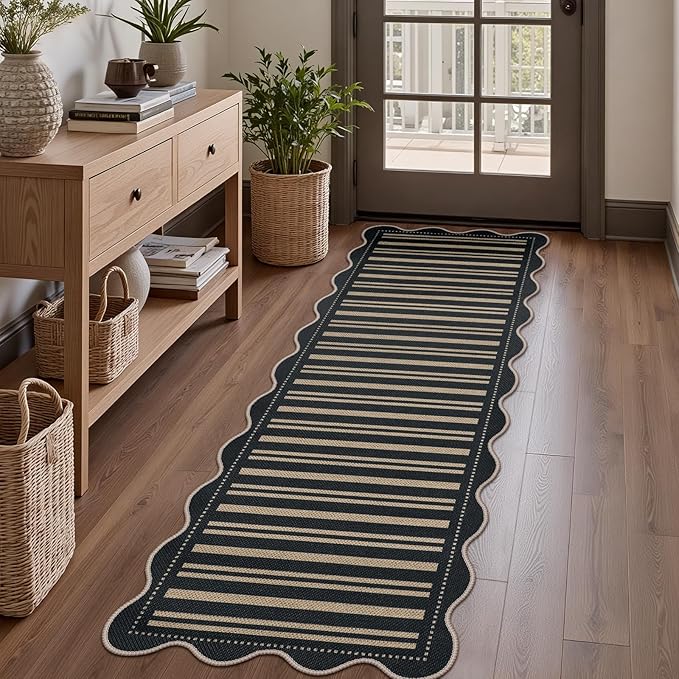 Striped Easy Jute Runner Rug, 2x6 Kitchen Rug Non Slip Washable Outdoor Runner