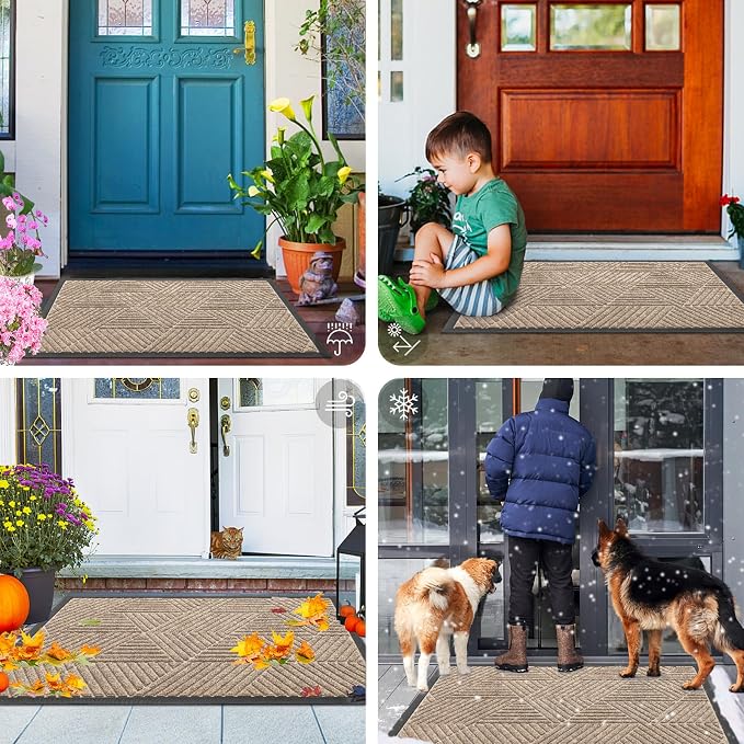 Smiry Front Door Mat Outside Entrance, Heavy Duty Sturdy Natural Rubber Doormat