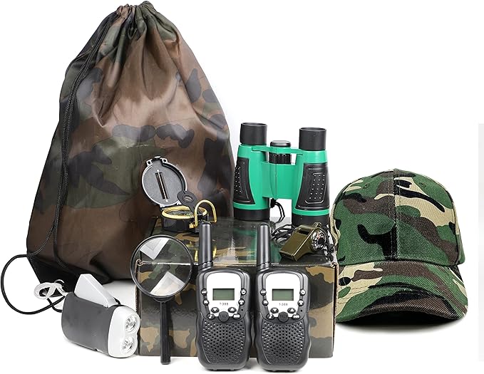 Outdoor Adventure Set for Kids - Camouflage Camping Exploration Toys with Walkie-Talkies - Backyard Explorer Gear for Boys and Girls