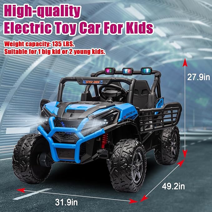 4WD Ride On Car with Remote Control,24V 2Seater Kids Electric Toy Off-Road Truck for Kids,Ride on Buggy for Side by Side(Blue)