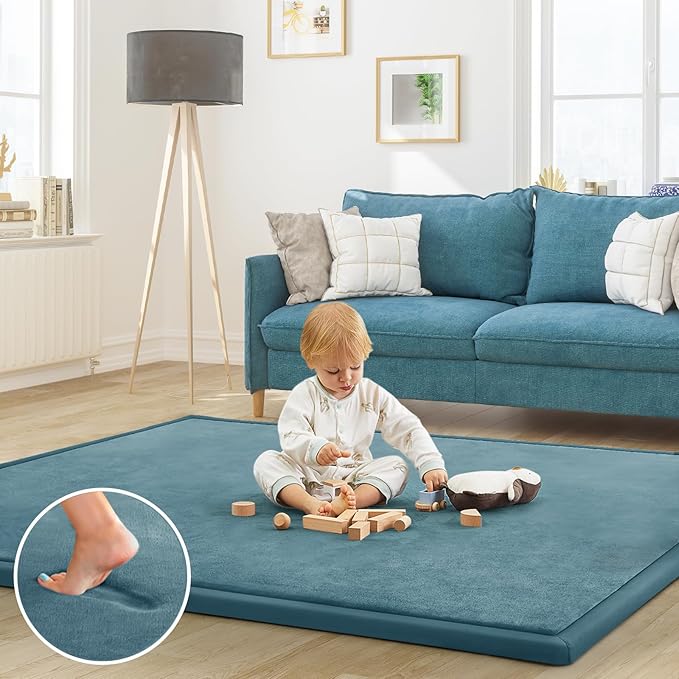Baby Play Mat for Floor Tummy Time Mat Nursery Rug Muscle Mat Area Rug Playroom Rug Tatami Mat 6'7"x4'11" Memory Foam 1.3" Thick Crawling Mat For Babies,Toddlers, Infants, Kids,Floor Mat(Green)