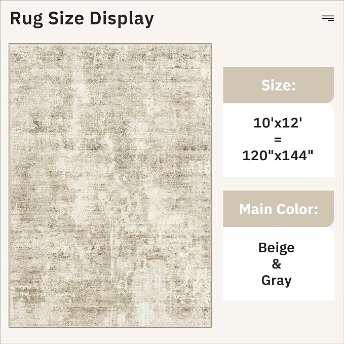 Soalmost Area Rug 10x12 Vintage Washable Living Room Large Carpet Non Slip