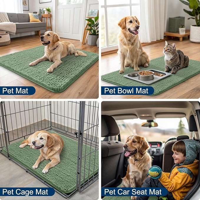 Smiry Dog Door Mat for Muddy Paws 48x30, Absorbent Dirt Trapper, Non-Slip