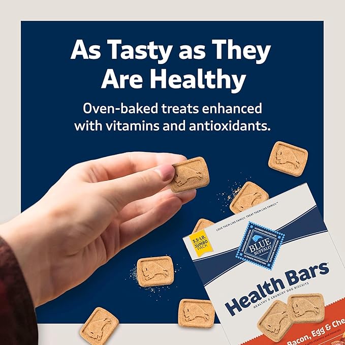 Blue Buffalo Health Bars Crunchy Dog Biscuits, Oven-Baked with Natural Ingredients, Bacon, Egg & Cheese, 3.5-lbs Box (Pack of 3)