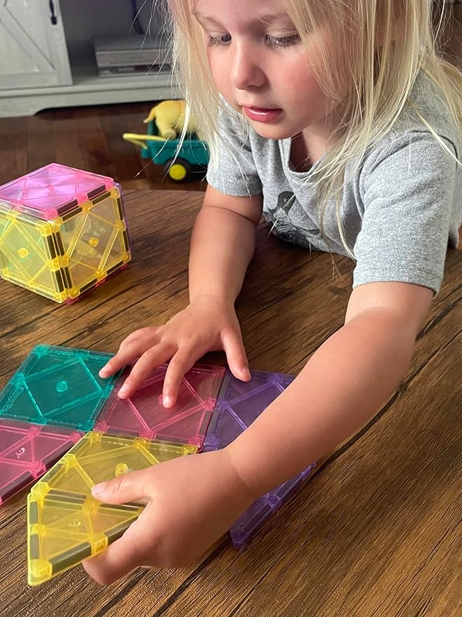 CreateOn Crayola Magnetic Tiles, Building Set for Kids, Magnetic Building Toys for Kids, STEM Travel, Gift for Boys and Girls Ages 3+, 14-Piece Set (Pastel)