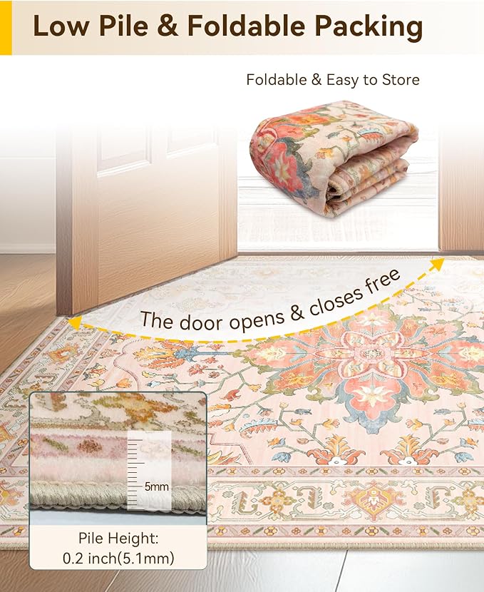 RELEANY Area Rugs Square 4ft Washable Non-Slip, Floral Vintage Distress