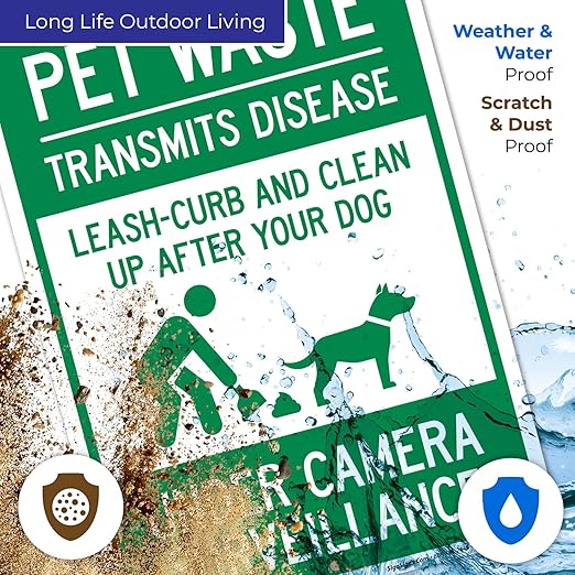 Pet Waste Leash-Curb and Clean Up After Your Dog Under Camera Surveillance Sign, 10x14 Inches, Rust Free .040 Aluminum, Fade Resistant, Made in USA