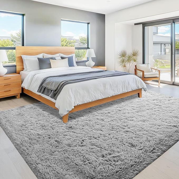 8x10 Area Rug for Living Room: Fluffy Shag Soft Washable Rugs Large Fuzzy Plush Indoor Carpet for Bedroom Nursery Playroom Kids Girls Boys Room (Grey, 8'x10')