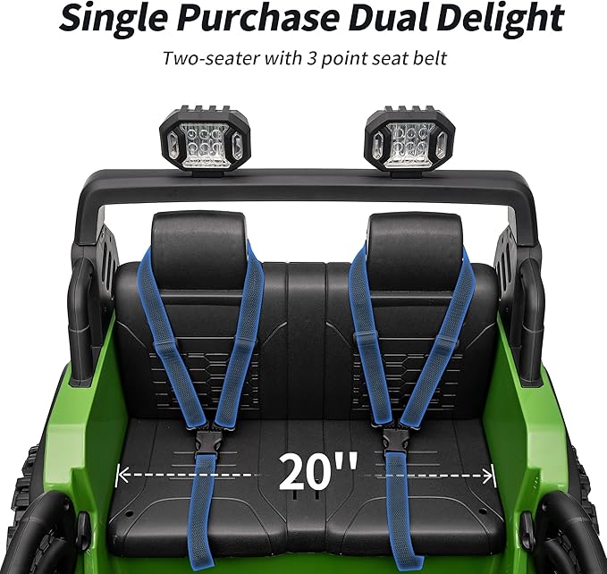 2 Seater Ride on Car Truck, 12V Kids Electric Ride on Toy for Big Kids Age 3-8 w/Remote Control- Army Green