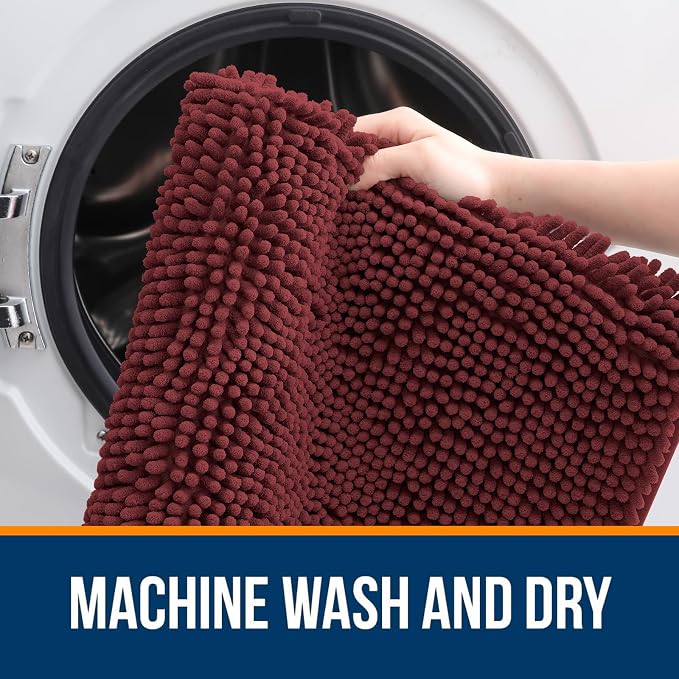 OLANLY Large Bathroom Rugs 40x24, Soft Absorbent Chenille Bath Rugs, Rubber
