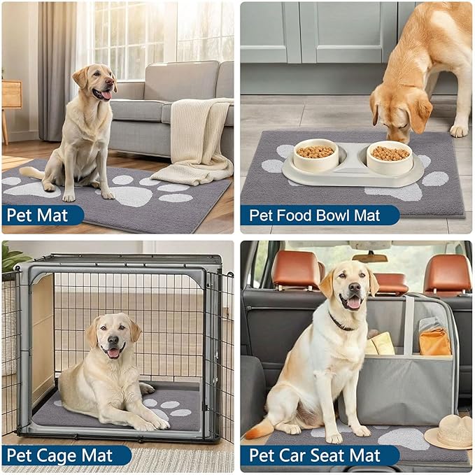 Buganda Dog Door Mat for Muddy Paws, Absorbent Dirt Trapper Washable Indoor Doormats, Non Slip Low-Profile Mud Mat for Dogs, Front Entrance Doormat for Inside Floor (36x24 Inches, Light Grey)