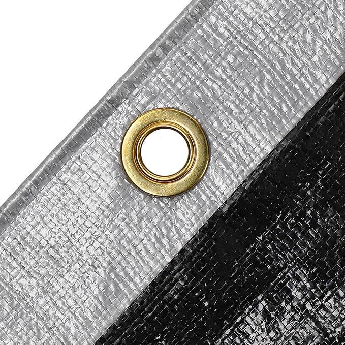WHITEDUCK Super Heavy Duty Poly Tarp Cover 16 Mil & 10 Mil with Grommets and Reinforced Edges (Brown, White & Silver Black) (Silver Black- 16 Mil, 12' x 25')