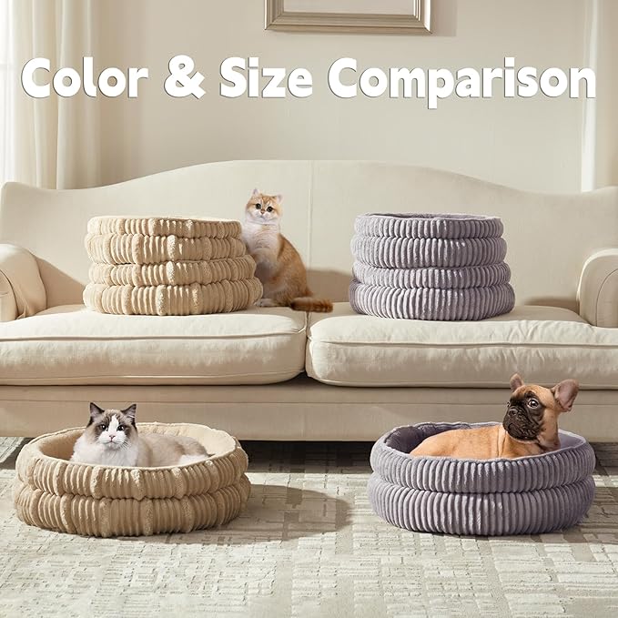 Cat Beds for Indoor Cats,Kitten Bed,Dog Bed for Extra Small Dogs Breeds,Puppy Kennel Bed, Comfy Durable Pet Sleeping Bed, Washable Roun Cat Beds & Non-Slip Bottom, Gray 18" L x 18" W x 7" Th