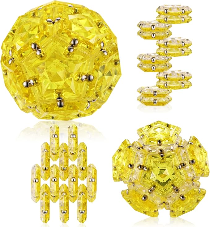 RoomyRoc Magnetic Fidget Sphere - Pentagons Magnets Balls - 12 Piece Set - Crystal Golden - Magnet Fidgets Toy - Creativity Beyond Imagination, Inspirational, Recreational, Desk Toys for Adults