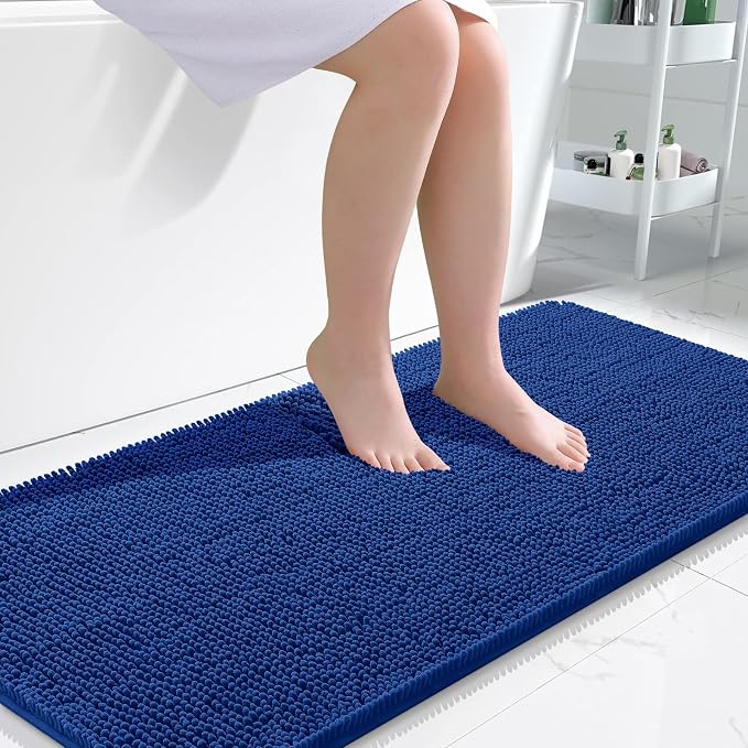 OLANLY Bathroom Runner Rugs 47x24, Soft Absorbent Chenille Bath Rugs, Rubber