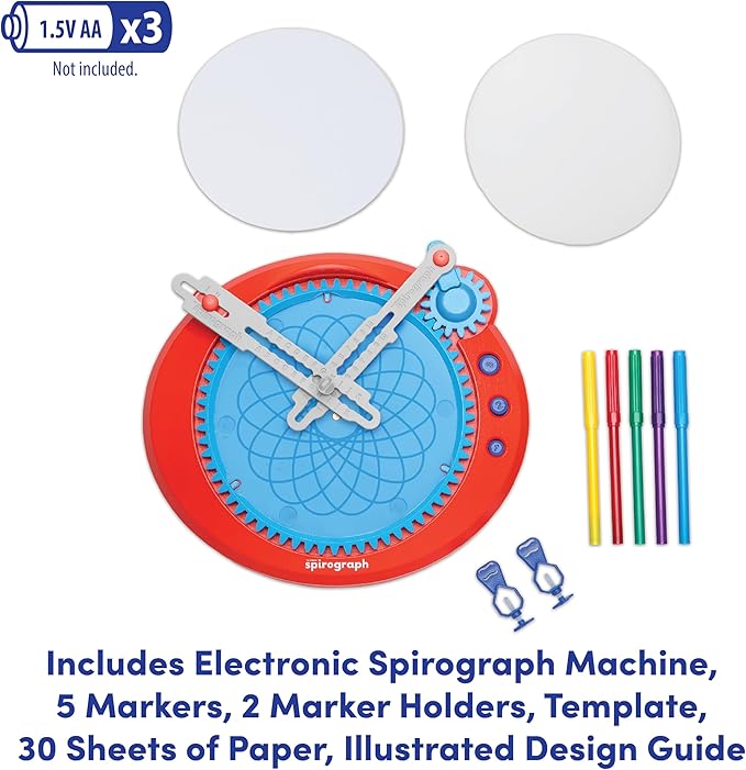 Spirograph Electric Machine - Arts and Crafts, Kids Toys, Art Supplies, Craft Supplies, Drawing Kit, Spiral Art, Classic Gear Design Kit, Case, Pens, Design Sheet Included, Ages 8+