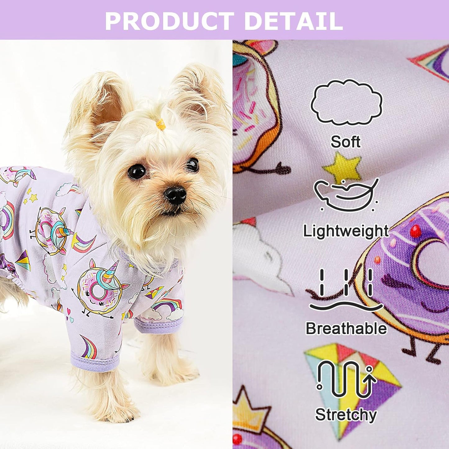Dog Pajamas Pjs Summer Fall Dog Clothes for Small Dogs Girl - Boy - Medium Size Dogs, Soft Stretchy Puppy Clothes Doggie Onesies Cat Pet Jammies Outfit (Donut Purple, XX-Large)