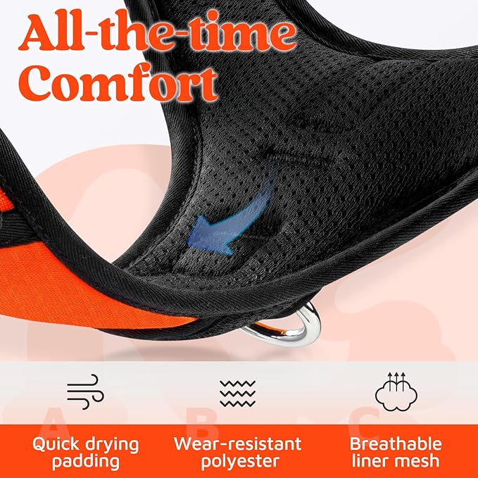 rabbitgoo Dog Harness for Large Dogs, No Pull Pet Vest with 3 Buckles, Adjustable Soft Padded Pet Harness with Easy Control Handle and Reflective Strips, Orange, XL