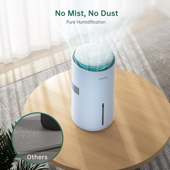 MistFree Smart Humidifier for Bedroom, Evaporative Humidifier No White Dust, Auto Humidity & APP Control, 3L Water Tank Easy to Clean, Sleep Mode, Timing, Humidifiers for Nursery/Baby(Blue)