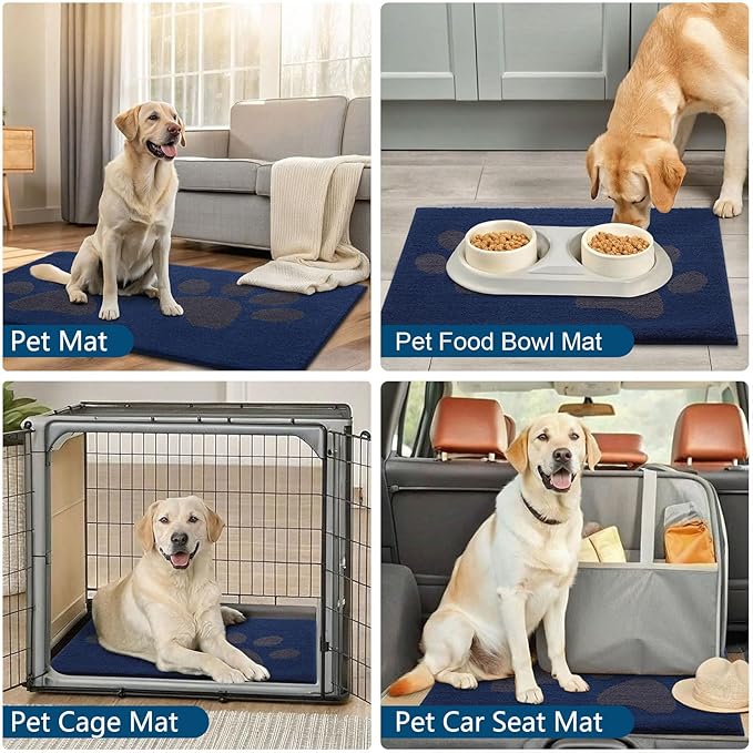 Buganda Dog Door Mat for Muddy Paws, Absorbent Dirt Trapper Washable Indoor Doormats, Non Slip Low-Profile Mud Mat for Dogs, Front Entrance Doormat for Inside Floor (36x24 Inches, Navy)